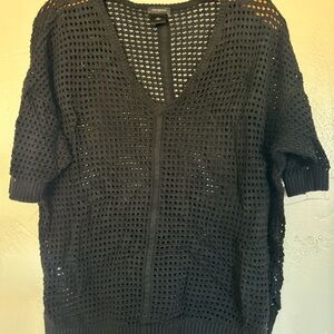 Ann Taylor Black Open-Knit V-Neck Sweater